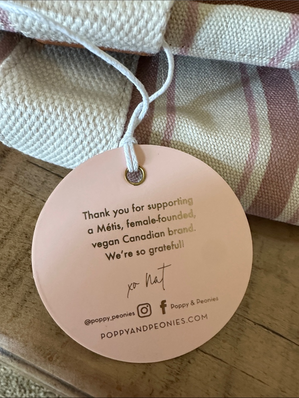 Poppy & Peonies Cream and Dusty Pink Striped Tote Organizer - Picture 5 of 7